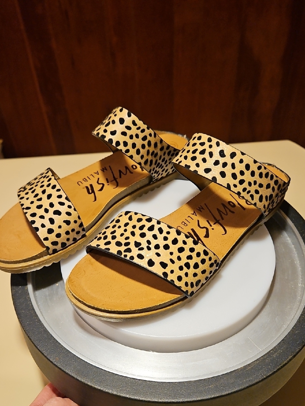 Blowfish Cream and Black Print Slide Sandals - Picture 7 of 14